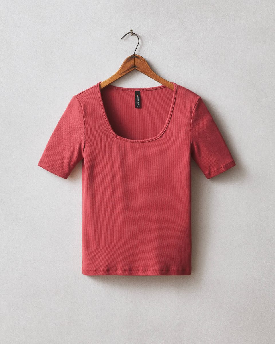 Women's Luxe Rib Square Neck Tee - Poppy