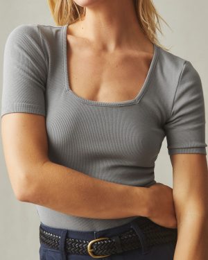 Women’s Luxe Rib Square Neck Tee – Silent Storm