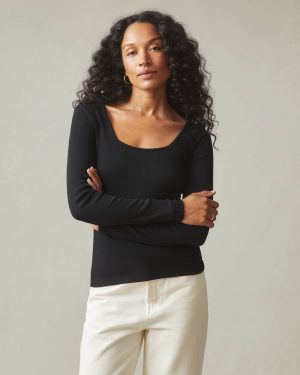 Women’s Luxe Rib Square Neck Long Sleeve – Black