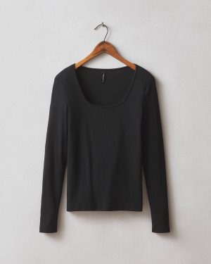 Women’s Luxe Rib Square Neck Long Sleeve – Black