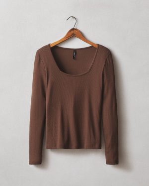 Women’s Luxe Rib Square Neck Long Sleeve – Chicory Coffee
