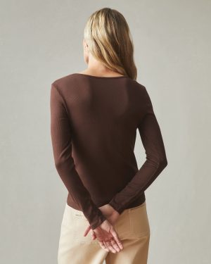 Women’s Luxe Rib Square Neck Long Sleeve – Chicory Coffee
