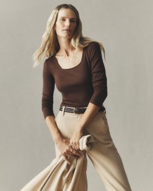 Women’s Luxe Rib Square Neck Long Sleeve – Chicory Coffee