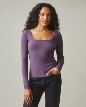 Women’s Luxe Rib Square Neck Long Sleeve – Vintage Violet