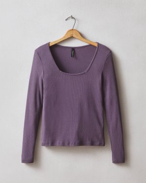 Women’s Luxe Rib Square Neck Long Sleeve – Vintage Violet