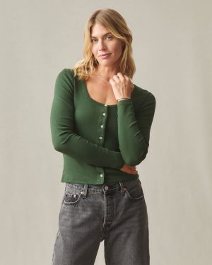Women’s Luxe Rib Square Neck Cardigan – Green Moss