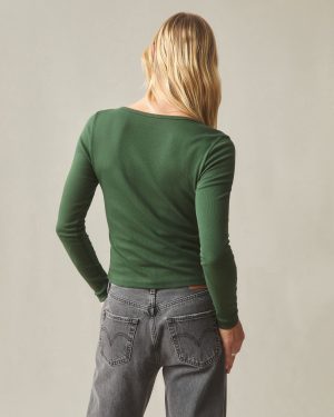 Women’s Luxe Rib Square Neck Cardigan – Green Moss