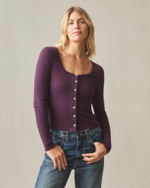 Women’s Luxe Rib Square Neck Cardigan – Italian Plum