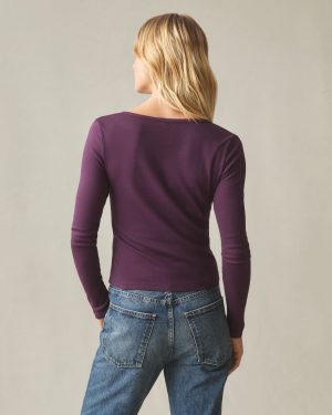 Women’s Luxe Rib Square Neck Cardigan – Italian Plum