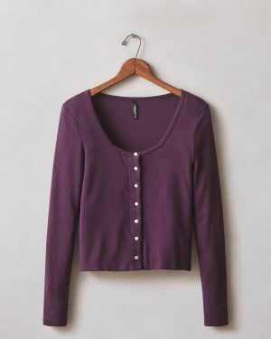 Women’s Luxe Rib Square Neck Cardigan – Italian Plum