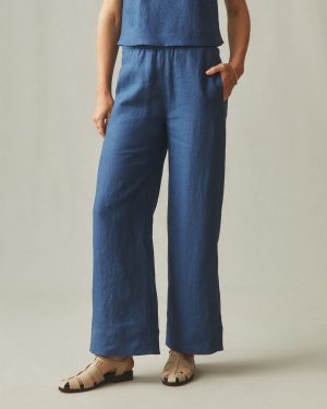Women’s Linen Wide Leg Pant – Marine Navy