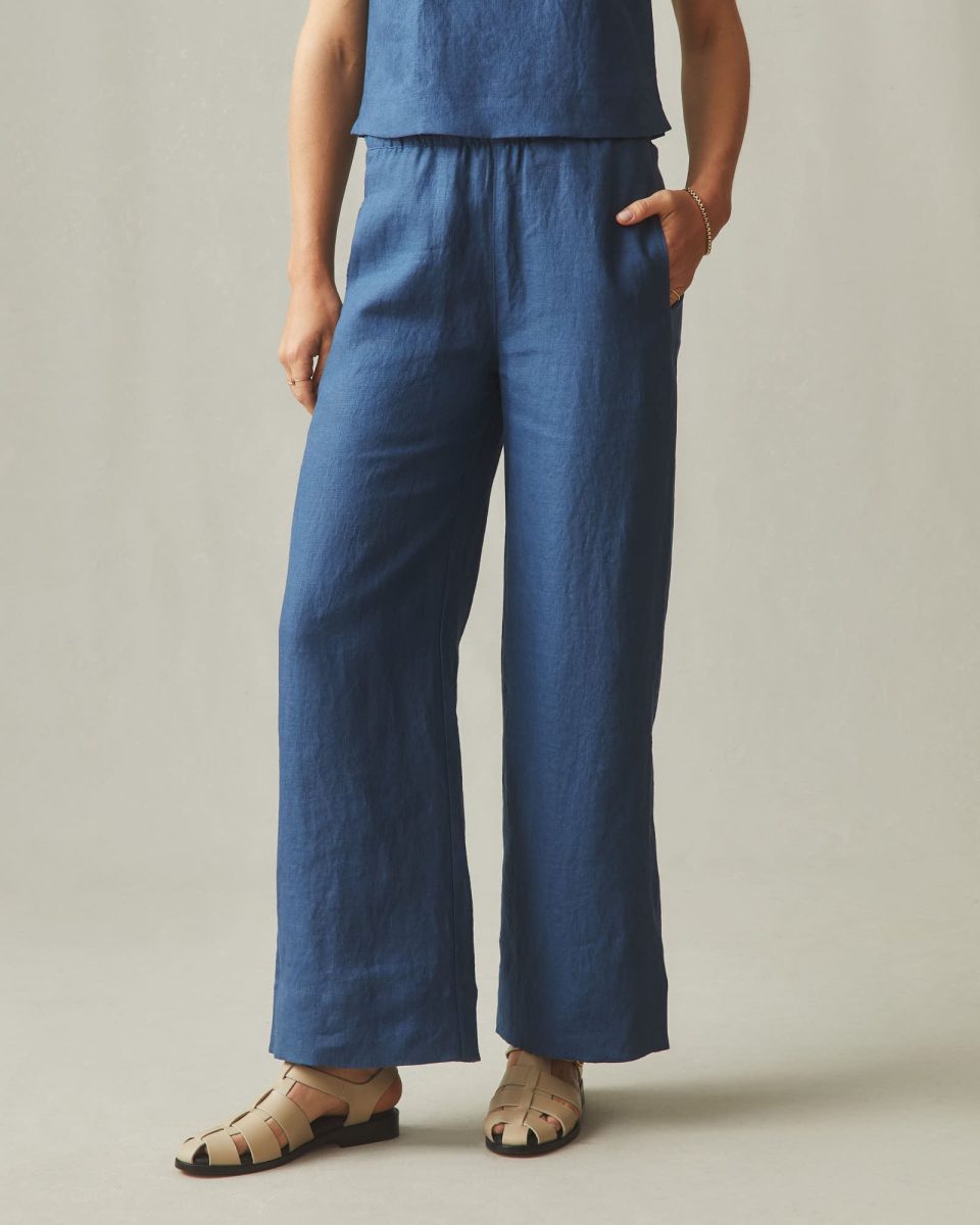 Women's Linen Wide Leg Pant - Marine Navy