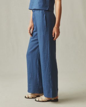 Women’s Linen Wide Leg Pant – Marine Navy