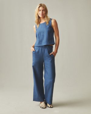Women’s Linen Wide Leg Pant – Marine Navy