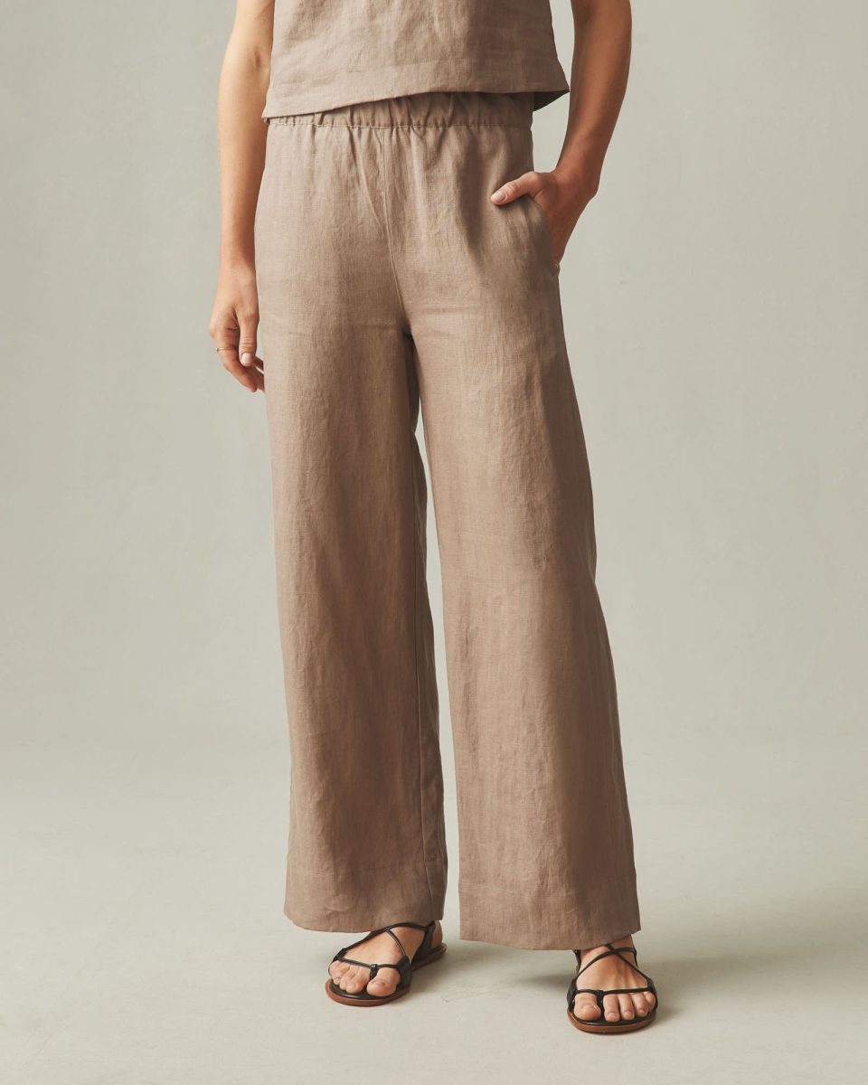 Women's Linen Wide Leg Pant - Pine Bark