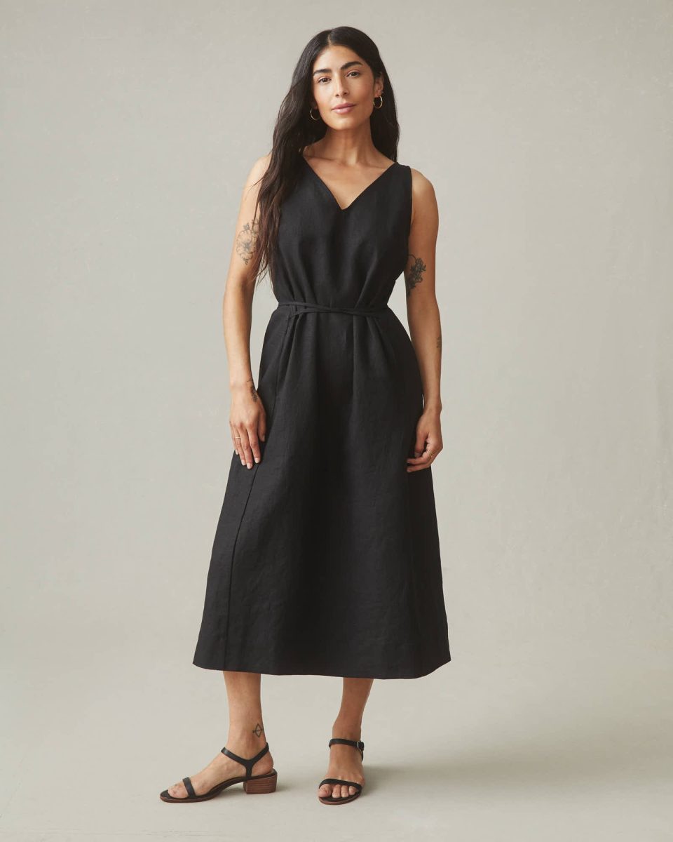 Women's Linen Tie Dress - Meteorite