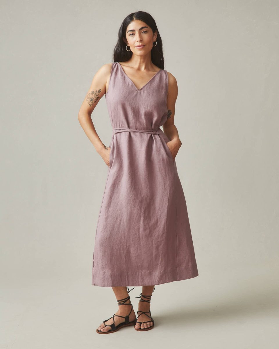 Women's Linen Tie Dress - Twilight Mauve