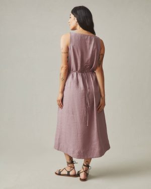 Women’s Linen Tie Dress – Twilight Mauve