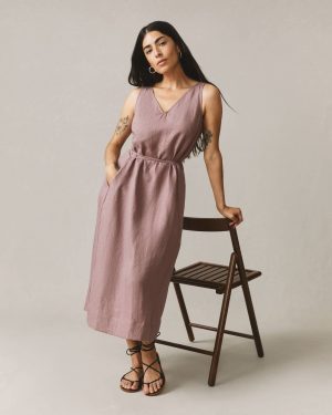 Women’s Linen Tie Dress – Twilight Mauve